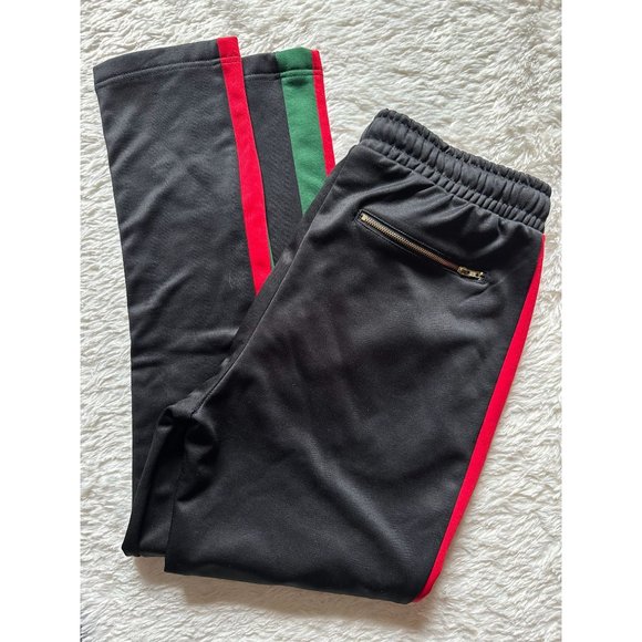 Urban ID designer black with red green striped workout pants L - Picture 4 of 5